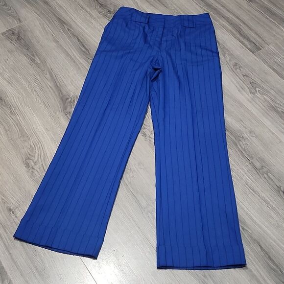 GUC Vintage Cobalt Blue Striped Flare Cuffed Metrostyle Dress Pants - Picture 6 of 7